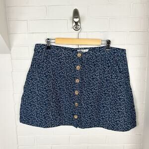 Fat Face Navy Patterned Button Front 100% Cotton Skirt Size 16